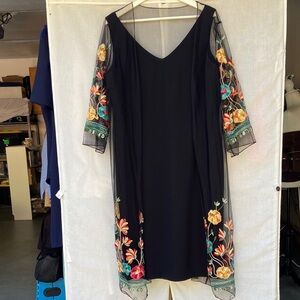 Jones New York Black Embroidery Dress with Colorful Floral Sleeves
